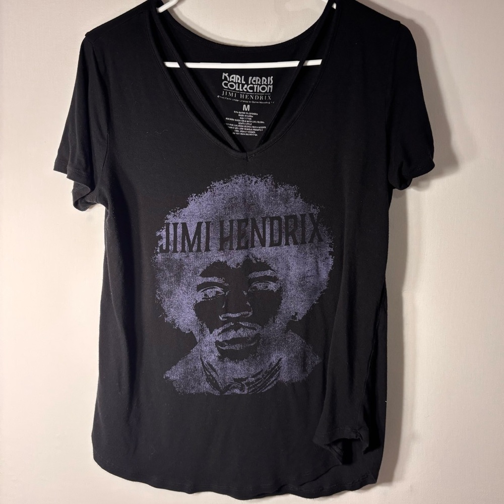Karl Ferris Collection Jimi Hendrix Black Graphic V-Neck T-Shirt Medium Music